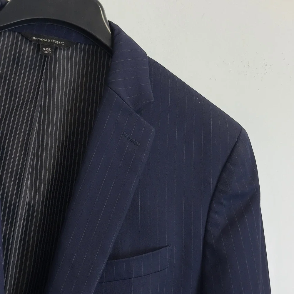 Banana Republic Mens‎ 42S Navy Blue Pinstripe Marzotto Super 130s Wool Blazer